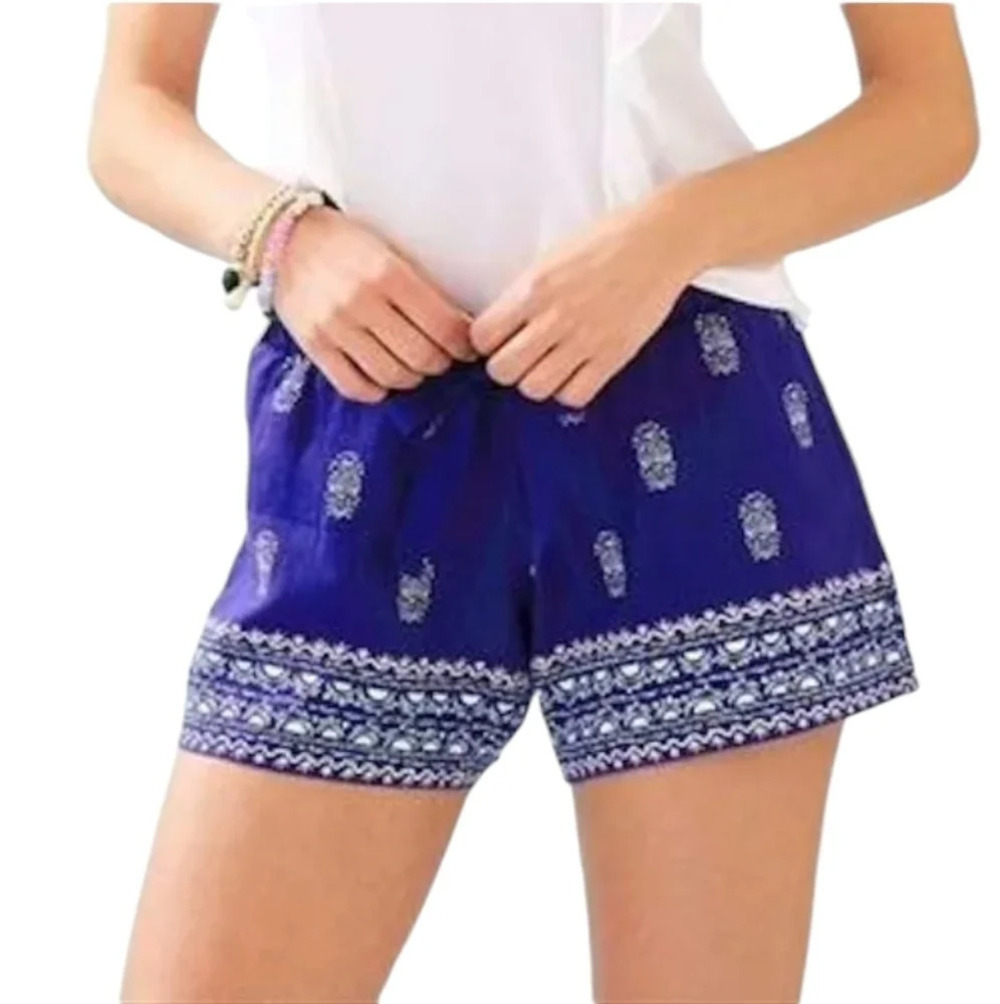 Lilly Pulitzer Arey Linen Shorts Lapis Lazuli Lovely Lanterns Pockets Size Small